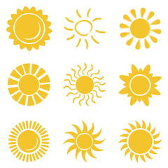 Sun icon set clipart. Vector illustration flat design.