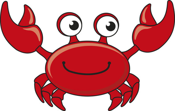 vector cute crab cartoon illustrationwith claws for print, children illustration on white background