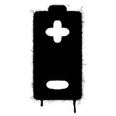 Spray Painted Graffiti battery Charging icon Sprayed isolated with a white background. graffiti Battery icon with over spray in black over white.