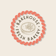 Bakery badge or label retro vector illustration. Ear wheat silhouette for bakehouse. Vintage typographic logo design.