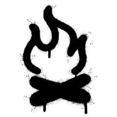 Spray Painted Graffiti camp fire icon Sprayed isolated with a white background. graffiti fire icon with over spray in black over white.