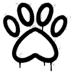 Spray Painted Graffiti Paw Print icon Sprayed isolated with a white background. graffiti paw icon with over spray in black over white. © Doa Bunda