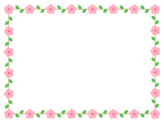 Spring season pink Cherry Blossom flower concept design deco pattern border. Repeated lines of flowers and leaves.