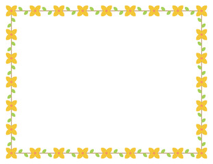 Obraz premium Spring season yellow forsythia flower concept design deco pattern border. Repeated lines of flowers and leaves.