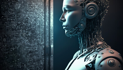 Artificial intelligence, Digital 3d render of a technology robot, Generative AI