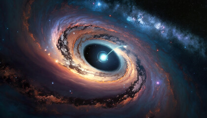 Spiral galaxy in space, Black hole, Generative AI