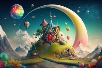 Foto op Plexiglas Blauwgroen Magic imaginary world full with color and happiness. Generative ai.