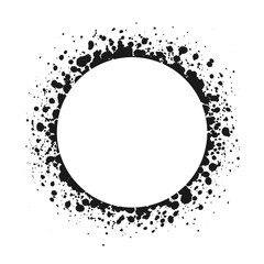 Round grunge ink splatter frame. Spray graffiti stencil border template.