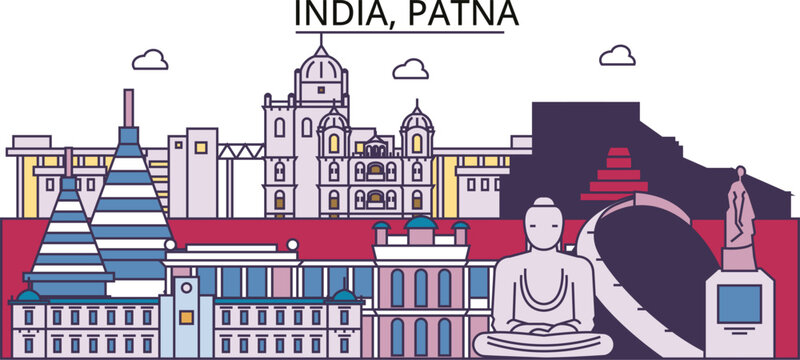 India, Patna tourism landmarks, vector city travel illustration