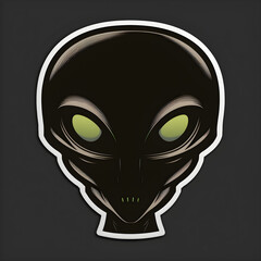 Fototapeta na wymiar alien black head with green eyes cartoon isolated grey background-AI Generative 