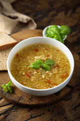 Homemade lentil soup with vegetables