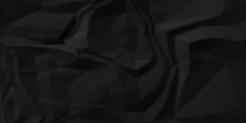 Dark Black facbric paper backdrop crumpled texture. dark black textured crumpled black paper background. panorama black paper texture background, crumpled pattern.