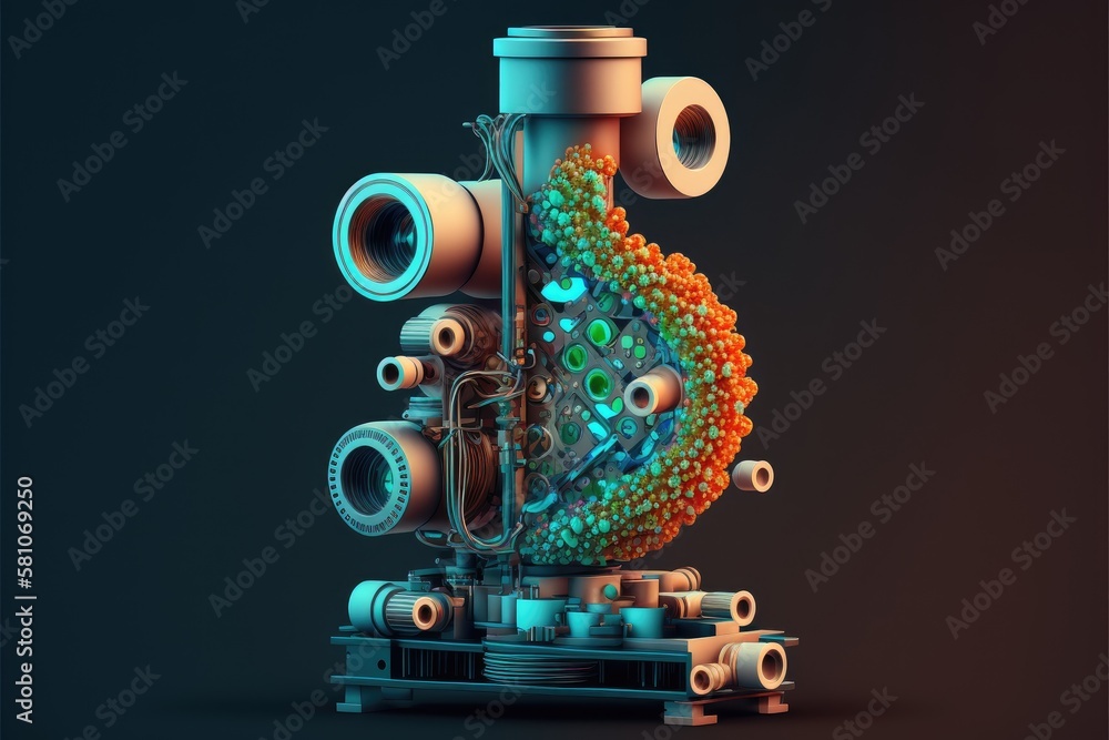 Poster image of microscope for experiments and study of genetic methods gene therapy, created with generative ai