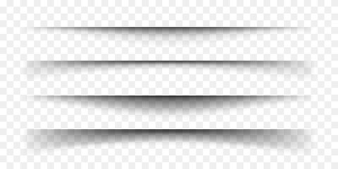 Set of paper shadow effects. Horizontal divider lines isolated on transparent background. Notebook worksheet, book page, card, flyer, banner, poster with soft blurred edges. Vector illustration
