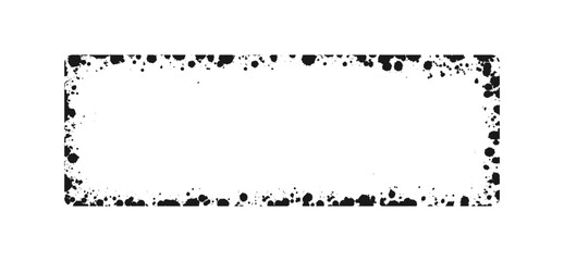 Rectangle grunge ink splatter frame. Spray graffiti stencil border template.