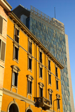 Old and modern buildings at quarter Isola, Milan, Italy