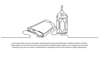 Holy Quran continuous line design. Decorative elements drawn on a white background.