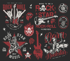 Rock star colorful set stickers
