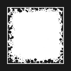 Square grunge ink splatter frame. Spray graffiti stencil border template.