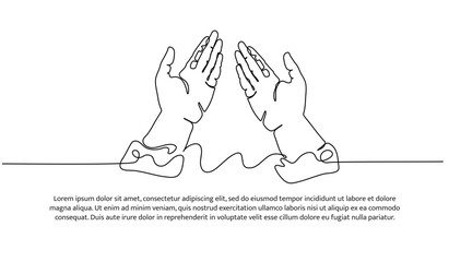 Continuous line design People praying. A muslim praying and reading Al Quran. Decorative elements drawn on a white background.