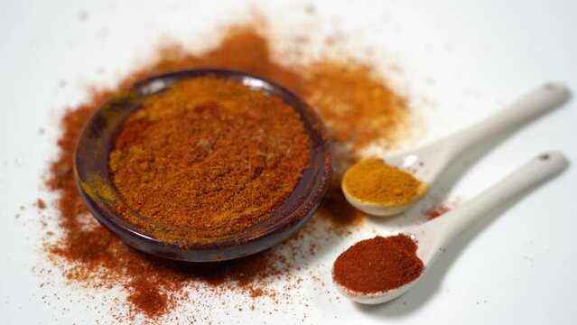 Spices for cooking - Cumin, paprika, curry, turmeric, chilli pepper, pepper, salt, ginger are typical spices of African Moroccan Indian cuisine - health and well-being in  kitchen - Mediterranean diet
