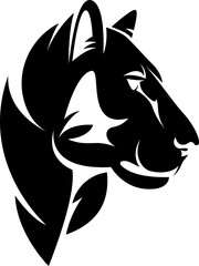 Lioness or wild puma black and white vector outline portrait. Animal head simple design.