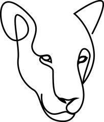 Puma, lioness, jaguar head line art drawing. Continuous one line drawing silhouette. Leopard for company logo identity or tattoo.