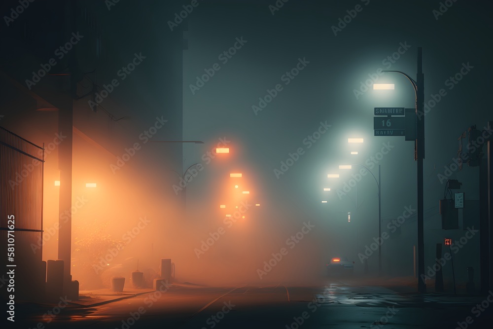 Wall mural foggy road created using AI Generative Technology