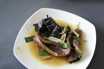 Indonesian Sundanese cuisine. beef skin and tripe cooked fried