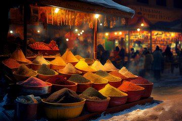 Spices on Eastern street market, generative ai