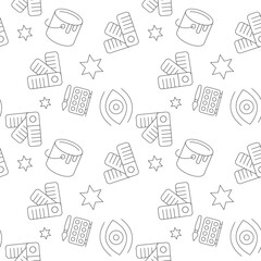 Vector seamless pattern of dye, color palette, stars, eye is made of various element