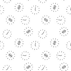 Seamless vector monochrome pattern of clock and clock with dollar inside for covers, shops, wrappers, sites, apps