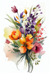 Beautiful spring flowaers watercolor illustration. AI generated illustration