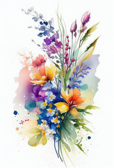 Beautiful spring flowaers watercolor illustration. AI generated illustration