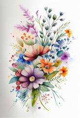 Beautiful spring flowaers watercolor illustration. AI generated illustration