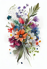 Beautiful spring flowaers watercolor illustration. AI generated illustration