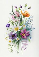 Beautiful spring flowaers watercolor illustration. AI generated illustration