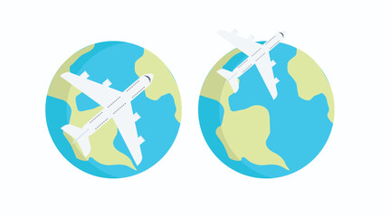 Earth Globe and a Plane. Vector flat isolated editable illustration