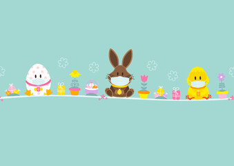 Osterei, Osterhase & Küken Maske Icons Karte Türkis