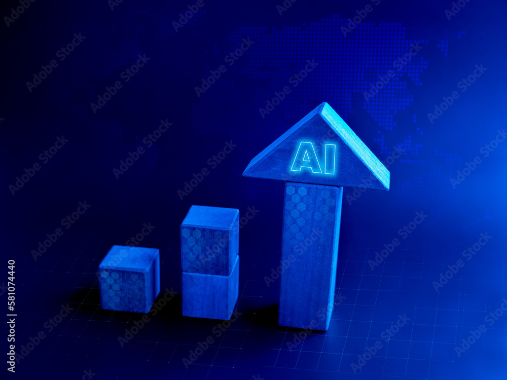 Aufkleber ai information analysis, artificial intelligence growth business technology with big arrowhead on cu