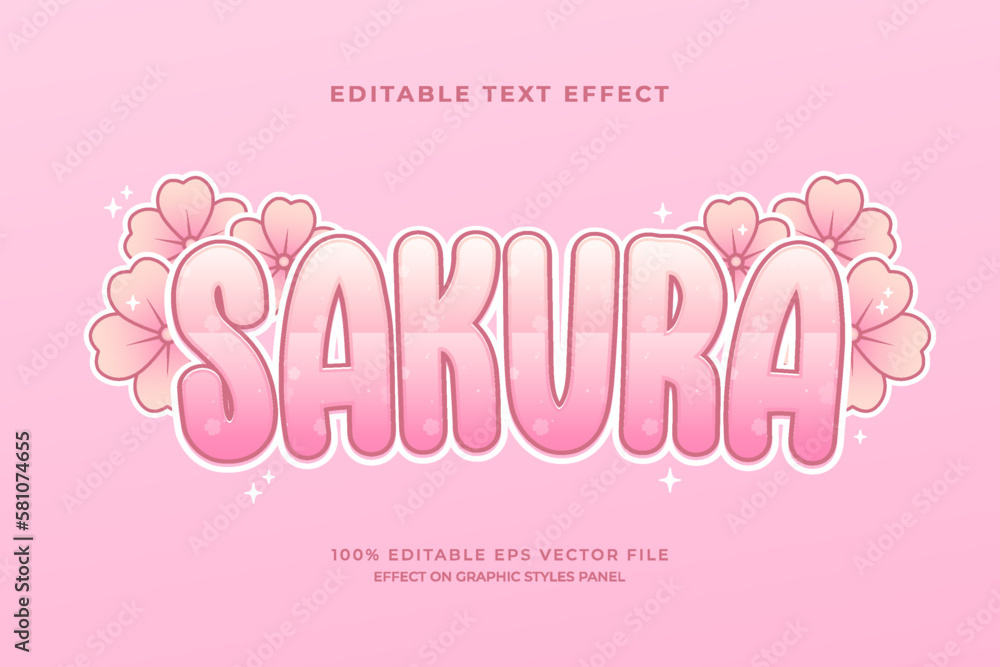 Poster decorative editable sakura text effect vector design