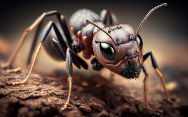 Fototapeta premium An Ant, close up. Macro photography. Shallow focus, Illustrative generative AI.