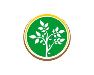 Tree silhouette inside the green circle logo
