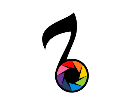 Combination music note with camera lens logo