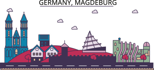 Germany, Magdeburg tourism landmarks, vector city travel illustration - obrazy, fototapety, plakaty