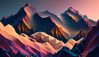 Abstract Purple Vivid Mountain Range Landscape, Generative AI