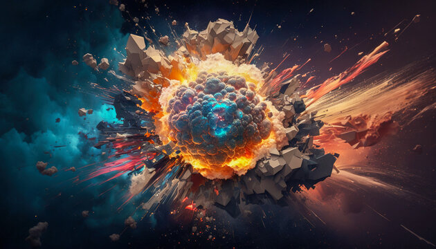 Abstract Blue and Orange Explosion, Explosive Energy with Contrasting Colors, Generative AI