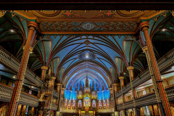 Magnificent opulent splendid baroque gothic church cathedral basilica interiors with stucco,...