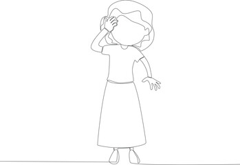 A child feels pain in the head. Hypertension one-line drawing