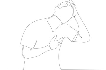 A hypertensive man has a headache attack. Hypertension one-line drawing